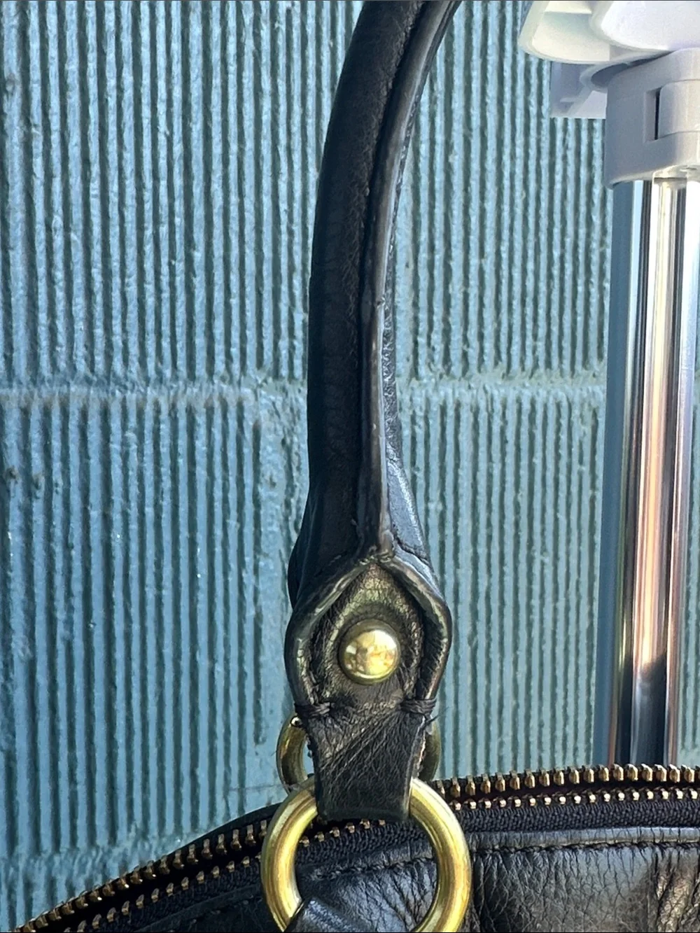 Coach Black Pebbled Leather Shoulder Bag with Gold Accents